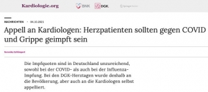 Beitrag zur Pressekonferenz der DGK - Herzpatienten sollten gegen Covid und Grippe geimpft sein